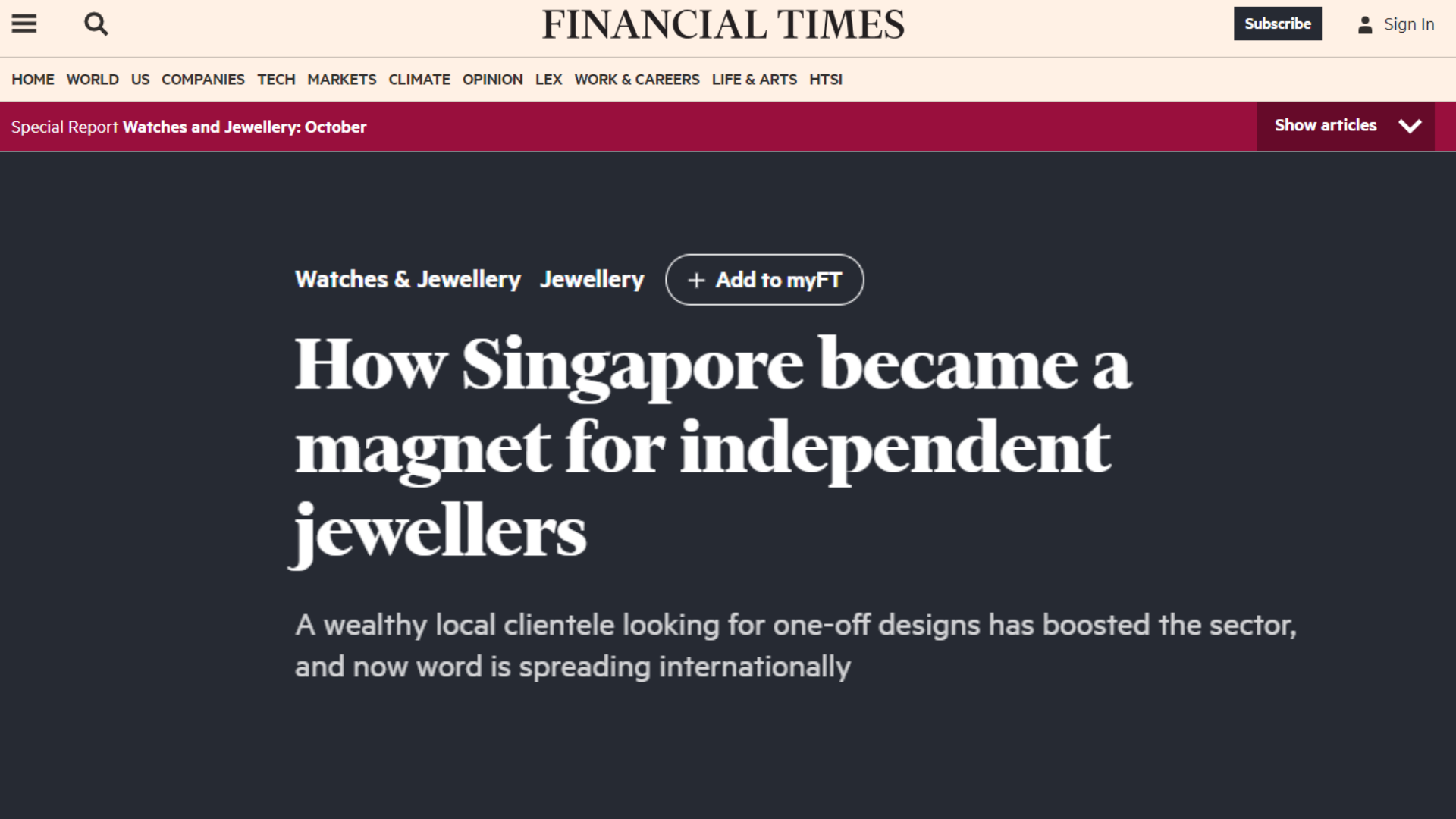 Financial Times: How Singapore became a magnet for independent jewellers